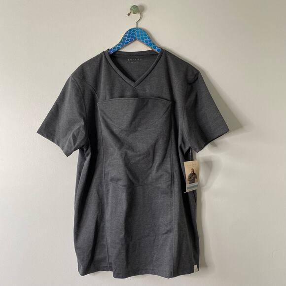 NWOT LALABU Gray Dad Shirt Short Sleeve Baby Carrying V Neck Tee Size 2XL 46-49” - Picture 10 of 10